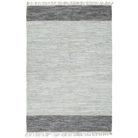 TRUE DEAL Tapis Chindi Tissé à La Main Cuir 80 X 160 Cm Gris 1 TRUE DEAL Tapis Chindi Tissé à La Main Cuir 80 X 160 Cm Gris
