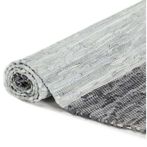 TRUE DEAL Tapis Chindi Tissé à La Main Cuir 80 X 160 Cm Gris 2 TRUE DEAL Tapis Chindi Tissé à La Main Cuir 80 X 160 Cm Gris – Image 2