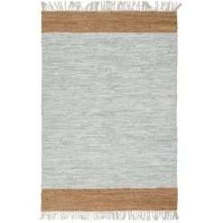 TRUE DEAL Tapis Chindi Tissé à La Main Cuir 80x160 Cm Gris Clair Et Brun
