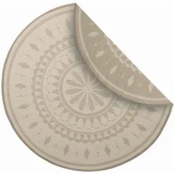 ALICE'S GARDEN Tapis D'extérieur Rond Ø180cm - Bombay - Motif Rosace. Jacquard Beige. Réversible Indoor / Outdoor - Beige