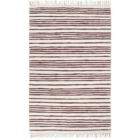 DéCOSHOP26 Tapis Chindi Tissé à La Main Coton 80x160 Cm Bordeaux Et Blanc - Or 1 DéCOSHOP26 Tapis Chindi Tissé à La Main Coton 80x160 Cm Bordeaux Et Blanc - Or