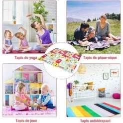 COSTWAY Tapis De Jeu Pour Bébé Pliable 200x180x1,4CM Avec L'Image Licorne/Lion En Mousse XPE Non Toxique Antidérapant Double Face Avec Sac De Transport (Lion) -Tapis et paillasson Soldes 31441079 3