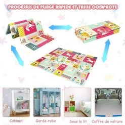 COSTWAY Tapis De Jeu Pour Bébé Pliable 200x180x1,4CM Avec L'Image Licorne/Lion En Mousse XPE Non Toxique Antidérapant Double Face Avec Sac De Transport (Lion) -Tapis et paillasson Soldes 31441079 4