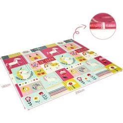 COSTWAY Tapis De Jeu Pour Bébé Pliable 200x180x1,4CM Avec L'Image Licorne/Lion En Mousse XPE Non Toxique Antidérapant Double Face Avec Sac De Transport (Lion) -Tapis et paillasson Soldes 31441079 5