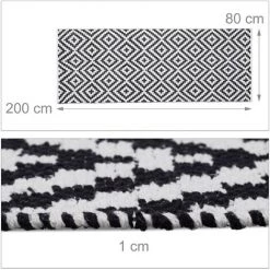 Relaxdays Tapis De Passage Avec Imprimé Géométrique Coton Blanc Et Noir Couloir Salon 80x200 Cm, Noir Blanc -Tapis et paillasson Soldes 31793353 5