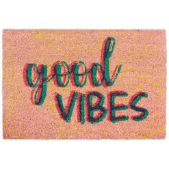 Relaxdays Paillasson Coco, Tapis D’entrée «Good Vibes», Antidérapant, Intérieur & Extérieur, 40x60 Cm, Moderne, Coloré
