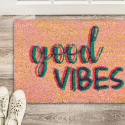 Relaxdays Paillasson Coco, Tapis D’entrée «Good Vibes», Antidérapant, Intérieur & Extérieur, 40x60 Cm, Moderne, Coloré -Tapis et paillasson Soldes 31803825 4