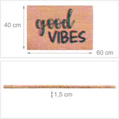 Relaxdays Paillasson Coco, Tapis D’entrée «Good Vibes», Antidérapant, Intérieur & Extérieur, 40x60 Cm, Moderne, Coloré -Tapis et paillasson Soldes 31803825 5
