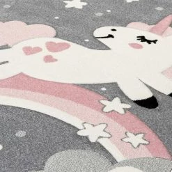 JADOREL Tapis Enfant 80x150 Cm Rectangulaire LICORNE LICOU LL Rose Chambre Adapté Au Chauffage Par Le Sol - Rose -Tapis et paillasson Soldes 31807463 4