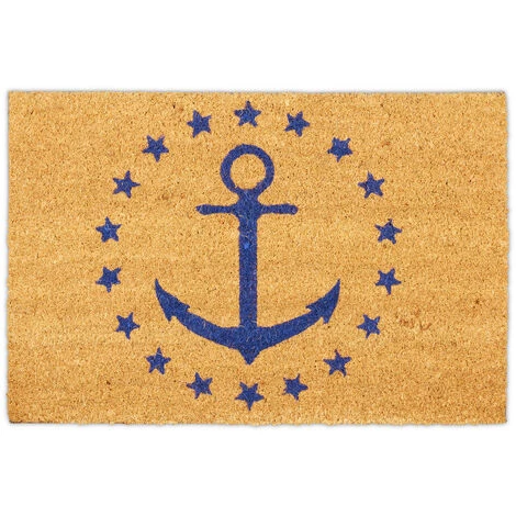 Relaxdays Paillasson Coco, Tapis D’entrée Ancre & étoiles, Antidérapant, 40 X 60 Cm, Intérieur Et Extérieur, Nature/bleu 1 Relaxdays Paillasson Coco, Tapis D’entrée Ancre & étoiles, Antidérapant, 40 X 60 Cm, Intérieur Et Extérieur, Nature/bleu
