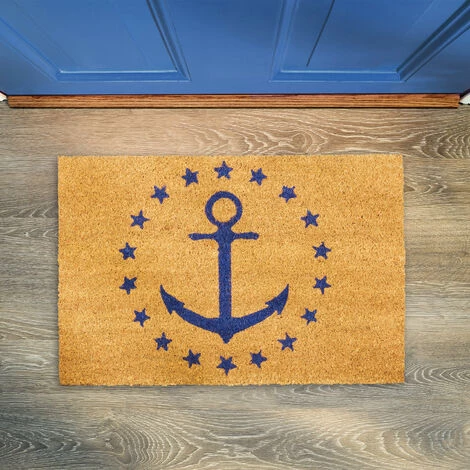 Relaxdays Paillasson Coco, Tapis D’entrée Ancre & étoiles, Antidérapant, 40 X 60 Cm, Intérieur Et Extérieur, Nature/bleu 3 Relaxdays Paillasson Coco, Tapis D’entrée Ancre & étoiles, Antidérapant, 40 X 60 Cm, Intérieur Et Extérieur, Nature/bleu – Image 3