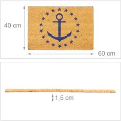Relaxdays Paillasson Coco, Tapis D’entrée Ancre & étoiles, Antidérapant, 40 X 60 Cm, Intérieur Et Extérieur, Nature/bleu 9 Relaxdays Paillasson Coco, Tapis D’entrée Ancre & étoiles, Antidérapant, 40 X 60 Cm, Intérieur Et Extérieur, Nature/bleu -Tapis et paillasson Soldes 31823808 5