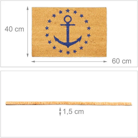 Relaxdays Paillasson Coco, Tapis D’entrée Ancre & étoiles, Antidérapant, 40 X 60 Cm, Intérieur Et Extérieur, Nature/bleu 5 Relaxdays Paillasson Coco, Tapis D’entrée Ancre & étoiles, Antidérapant, 40 X 60 Cm, Intérieur Et Extérieur, Nature/bleu – Image 5