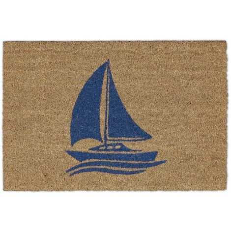 Relaxdays Paillasson Coco, Motif Voilier, Tapis D’entrée Extérieur & Intérieur, Maritime, L X P 60 X 40 Cm, Nature/bleu 1 Relaxdays Paillasson Coco, Motif Voilier, Tapis D’entrée Extérieur & Intérieur, Maritime, L X P 60 X 40 Cm, Nature/bleu