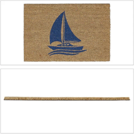 Relaxdays Paillasson Coco, Motif Voilier, Tapis D’entrée Extérieur & Intérieur, Maritime, L X P 60 X 40 Cm, Nature/bleu 2 Relaxdays Paillasson Coco, Motif Voilier, Tapis D’entrée Extérieur & Intérieur, Maritime, L X P 60 X 40 Cm, Nature/bleu – Image 2