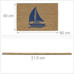 Relaxdays Paillasson Coco, Motif Voilier, Tapis D’entrée Extérieur & Intérieur, Maritime, L X P 60 X 40 Cm, Nature/bleu 9 Relaxdays Paillasson Coco, Motif Voilier, Tapis D’entrée Extérieur & Intérieur, Maritime, L X P 60 X 40 Cm, Nature/bleu -Tapis et paillasson Soldes 31823817 5