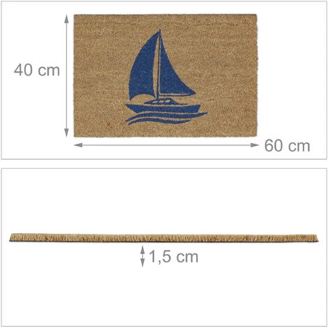 Relaxdays Paillasson Coco, Motif Voilier, Tapis D’entrée Extérieur & Intérieur, Maritime, L X P 60 X 40 Cm, Nature/bleu 5 Relaxdays Paillasson Coco, Motif Voilier, Tapis D’entrée Extérieur & Intérieur, Maritime, L X P 60 X 40 Cm, Nature/bleu – Image 5