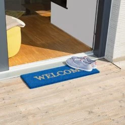 Relaxdays Paillasson Long Fibre De Coco Tapis De Sol WELCOME 75x25 Antidérapant Bleu -Tapis et paillasson Soldes 32128741 3