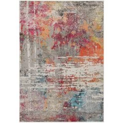 DELADECO Tapis Multicolore Vintage Pour Salon Rayé Rectangle Midleton Multicolore 133x190 - Multicolore