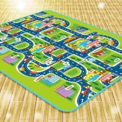 SiFree®Tapis De Jeu Rectangle Géant Circuit Voiture De Course 160x130CM Pour Bébé Enfant