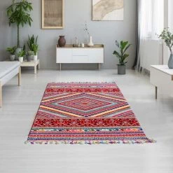 JADOREL Tapis Berbère Style 160x230 Cm Rectangulaire NOAR Rouge Salon Adapté Au Chauffage Par Le Sol - Rouge