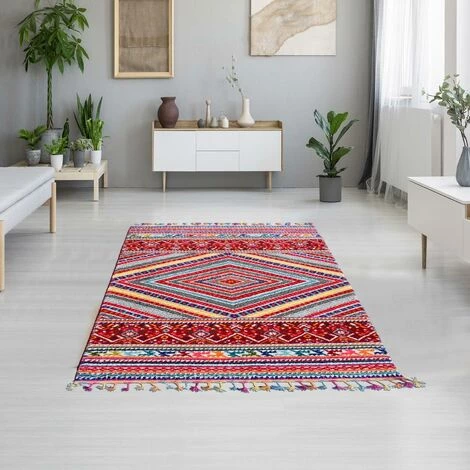 JADOREL Tapis Berbère Style 160x230 Cm Rectangulaire NOAR Rouge Salon Adapté Au Chauffage Par Le Sol - Rouge 1 JADOREL Tapis Berbère Style 160x230 Cm Rectangulaire NOAR Rouge Salon Adapté Au Chauffage Par Le Sol - Rouge