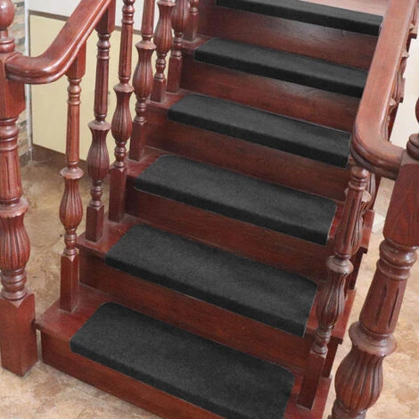 SKECTEN Tapis D'escalier 15 Pcs Tissu Aiguilleté Tapis D'escalier Moderne 65x25 Cm Noir 1 SKECTEN Tapis D'escalier 15 Pcs Tissu Aiguilleté Tapis D'escalier Moderne 65x25 Cm Noir