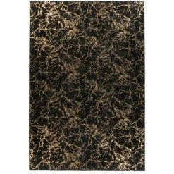 Paris Prix - Tapis Marbré à Poils Longs "bijou" Noir & Or 120 X 170 Cm