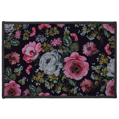Paris Prix - Tapis Déco "flower Life" 40x60cm Noir & Rose 1 Paris Prix - Tapis Déco "flower Life" 40x60cm Noir & Rose