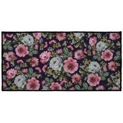 Paris Prix - Tapis Déco "flower Life" 57x115cm Noir & Rose