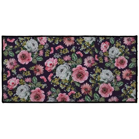 Paris Prix - Tapis Déco "flower Life" 57x115cm Noir & Rose 1 Paris Prix - Tapis Déco "flower Life" 57x115cm Noir & Rose