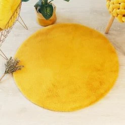 ATMOSPHERA, CRŽATEUR D'INTŽRIEUR Tapis Rond Imitation Fourrure "Doucea" 80cm Ocre -Tapis et paillasson Soldes 33673203 3