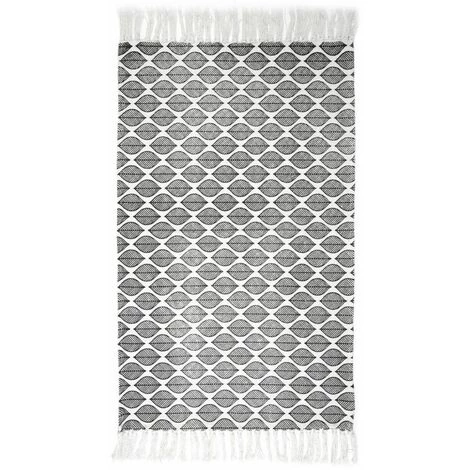 Paris Prix - Tapis Déco à Franges "zeste" 50x80cm Noir & Blanc 1 Paris Prix - Tapis Déco à Franges "zeste" 50x80cm Noir & Blanc