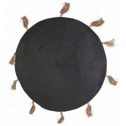Paris Prix - Tapis Rond à Pompons "austin" 90cm Gris