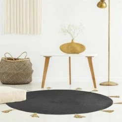 Paris Prix - Tapis Rond à Pompons "austin" 90cm Gris -Tapis et paillasson Soldes 33674866 4
