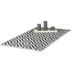 Relaxdays Tapis De Passage Avec Imprimé Géométrique Coton Blanc Et Noir Couloir Salon 70x140 Cm, Noir Blanc
