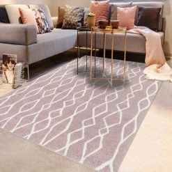 UNAMOURDETAPIS Tapis Berbère Style 120x170 Cm Rectangulaire BALANIO Rose Chambre Adapté Au Chauffage Par Le Sol - Rose