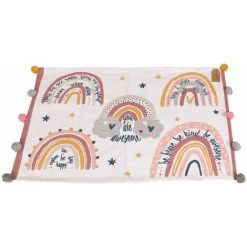 TOILINUX Tapis Pour Chambre D'enfant à Pompons - 60 X 90 Xm. - Multicolore - 60 X 90 - Rose