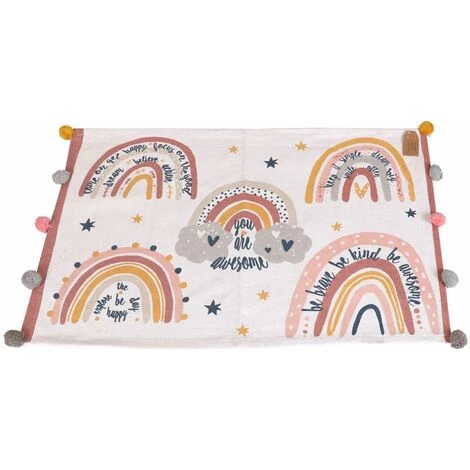 TOILINUX Tapis Pour Chambre D'enfant à Pompons - 60 X 90 Xm. - Multicolore - 60 X 90 - Rose 1 TOILINUX Tapis Pour Chambre D'enfant à Pompons - 60 X 90 Xm. - Multicolore - 60 X 90 - Rose