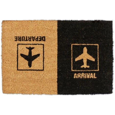 Relaxdays Paillasson Fibre De Coco "Arrival Departure", Tapis, Motif Avion, Intérieur & Extérieur, 40x60 Cm, Nature/noir 1 Relaxdays Paillasson Fibre De Coco "Arrival Departure", Tapis, Motif Avion, Intérieur & Extérieur, 40x60 Cm, Nature/noir