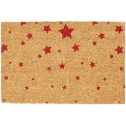 Relaxdays Paillasson Fibres De Coco Tapis De Sol 60x40 Face Anti-dérapante PVC ETOILES Porte Entrée Nature, Rouge