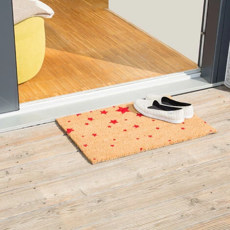 Relaxdays Paillasson Fibres De Coco Tapis De Sol 60x40 Face Anti-dérapante PVC ETOILES Porte Entrée Nature, Rouge 2 Relaxdays Paillasson Fibres De Coco Tapis De Sol 60x40 Face Anti-dérapante PVC ETOILES Porte Entrée Nature, Rouge – Image 2