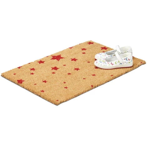 Relaxdays Paillasson Fibres De Coco Tapis De Sol 60x40 Face Anti-dérapante PVC ETOILES Porte Entrée Nature, Rouge 3 Relaxdays Paillasson Fibres De Coco Tapis De Sol 60x40 Face Anti-dérapante PVC ETOILES Porte Entrée Nature, Rouge – Image 3