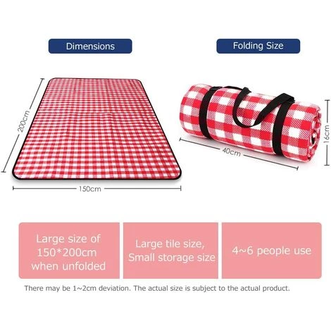 BETTERLIFE Couverture De Pique-nique Avec Support Imperméable 150x200cm XL, Portable Pliable Grand Tapis De Plage Picnicweweakware Pour Parcours De Voyage En Plein Air Activités De Randonnée, Plaid Rouge Et Blanc 2 BETTERLIFE Couverture De Pique-nique Avec Support Imperméable 150x200cm XL, Portable Pliable Grand Tapis De Plage Picnicweweakware Pour Parcours De Voyage En Plein Air Activités De Randonnée, Plaid Rouge Et Blanc – Image 2