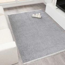 HOMEMAISON Tapis à Franges Emboss Gris 50 X80 Cm - Gris