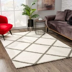 UNAMOURDETAPIS 80x80 Rond Tapis Shaggy 80x80 Cm Rond SG MADRAG Crème Couloir Adapté Au Chauffage Par Le Sol - Crème