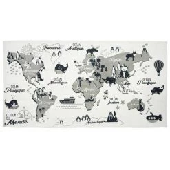 Paris Prix - Tapis Enfant "mappemonde" 70x140cm Blanc & Gris