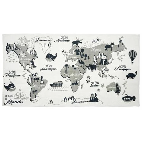 Paris Prix - Tapis Enfant "mappemonde" 70x140cm Blanc & Gris 1 Paris Prix - Tapis Enfant "mappemonde" 70x140cm Blanc & Gris