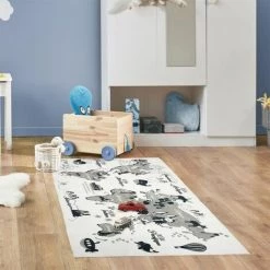 Paris Prix - Tapis Enfant "mappemonde" 70x140cm Blanc & Gris 6 Paris Prix - Tapis Enfant "mappemonde" 70x140cm Blanc & Gris -Tapis et paillasson Soldes 36219240 3