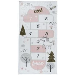Paris Prix - Tapis Enfant "marelle" 70x140cm Blanc & Rose